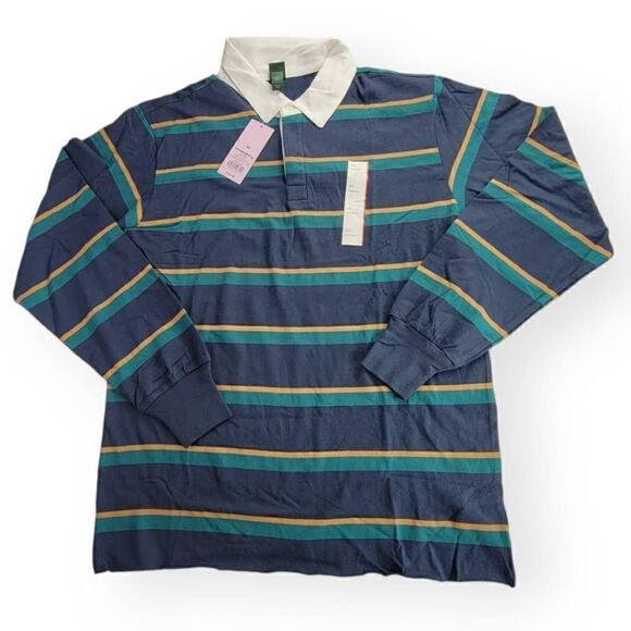 Wild Fable Navy Rugby Striped Collared Unisex Oversized Shirt XS - Picture 1 of 1